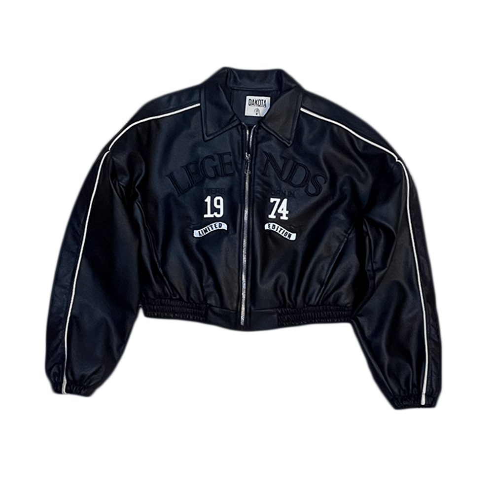 Chaqueta de cuerina con detalles bordados Color: Negra