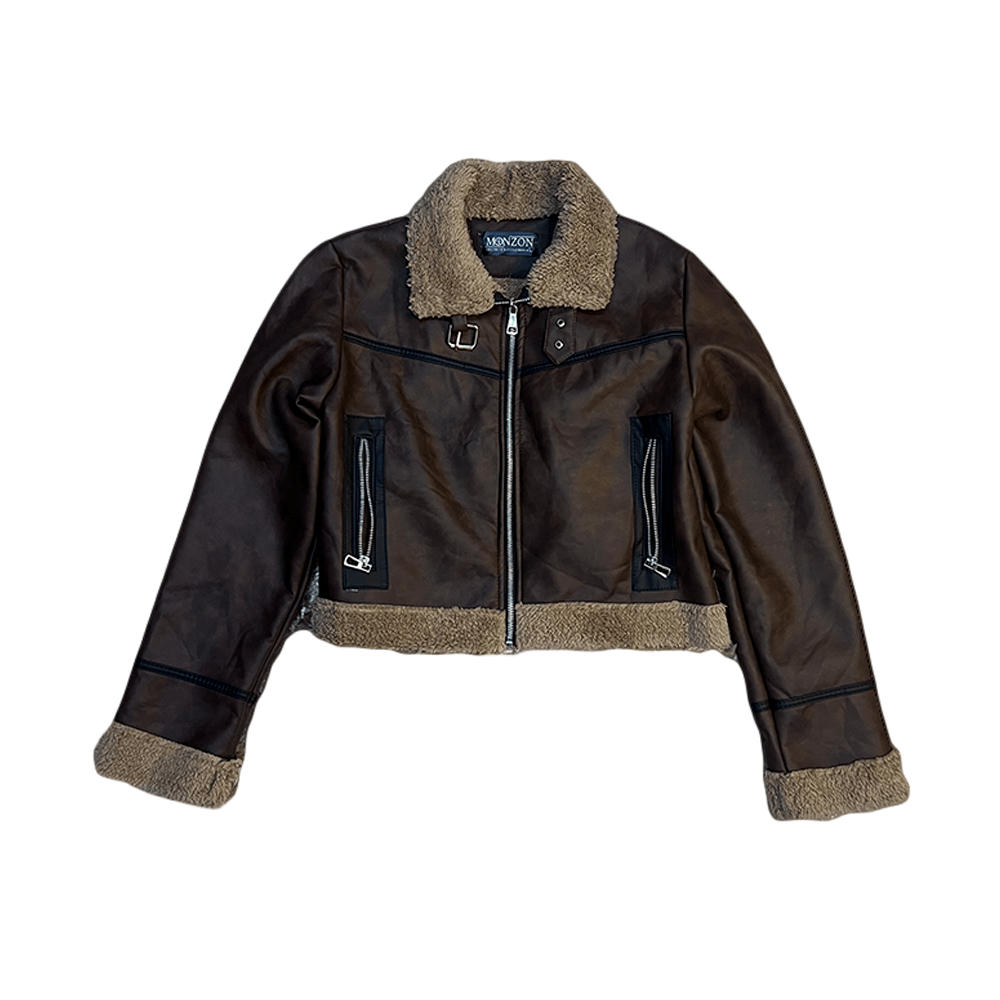 Chaqueta aviadora con forro de borrego Color: Marrón oscuro