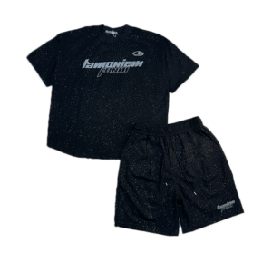 Conjunto con pantaloneta importado con detalles brillosos Color: Negro